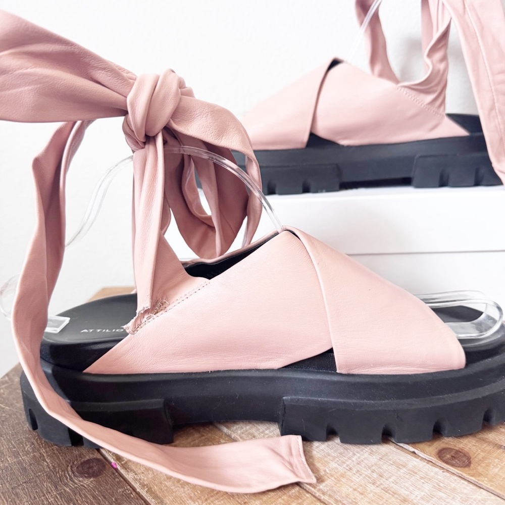 AGL Pink Leather Ankle Wrap Platform Sandals w/flaw - Picture 2 of 13